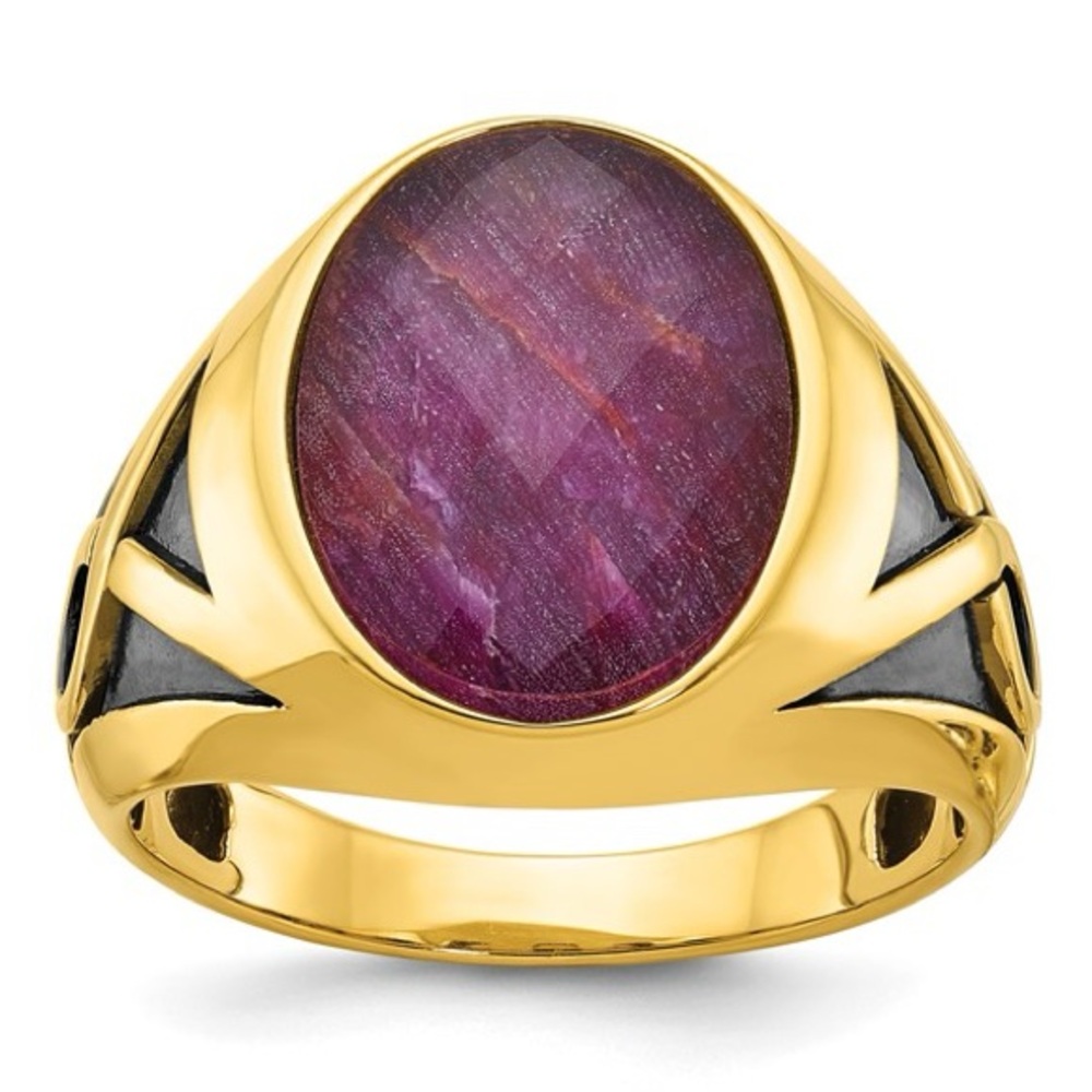 10K Yellow Gold IBGoodman Men’s Ruby Doublet Stone Ring